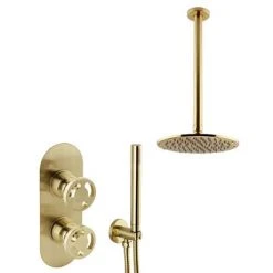 Arezzo Brushed Brass Industrial Style Shower System with Concealed Valve, Handset + Ceiling Mounted Head 11 Arezzo Brushed Brass Industrial Style Shower System with Concealed Valve, Handset + Ceiling Mounted Head -ShowerLux Shop IS5BBPK d4 460
