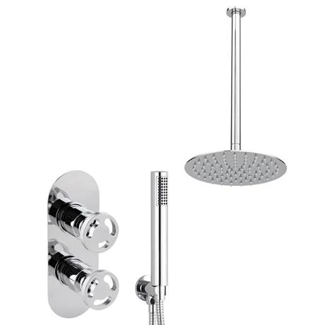 Arezzo Chrome Industrial Style Shower System with Concealed Valve, Handset + Ceiling Mounted Head 8 Arezzo Chrome Industrial Style Shower System with Concealed Valve, Handset + Ceiling Mounted Head - Image 6