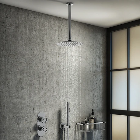 Arezzo Chrome Industrial Style Shower System with Concealed Valve, Handset + Ceiling Mounted Head 3 Arezzo Chrome Industrial Style Shower System with Concealed Valve, Handset + Ceiling Mounted Head