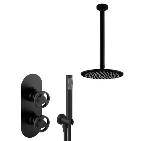 Arezzo Matt Black Industrial Style Shower System with Valve, Handset + Ceiling Mounted Head 7 Arezzo Matt Black Industrial Style Shower System with Valve, Handset + Ceiling Mounted Head - Image 5