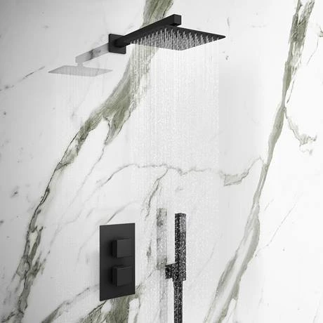 Arezzo Square Modern Twin Concealed Shower Valve with Diverter - Matt Black 4 Arezzo Square Modern Twin Concealed Shower Valve with Diverter - Matt Black - Image 2