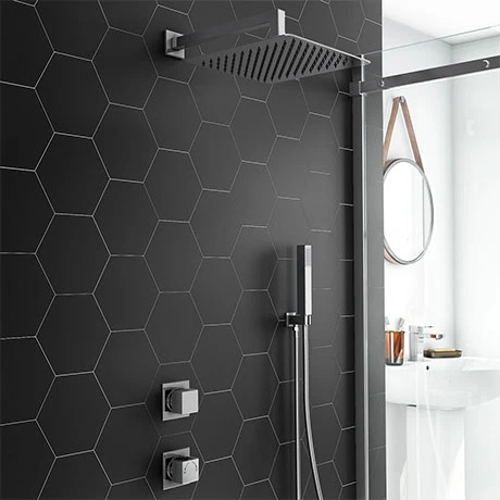 Milan Square Concealed Individual Diverter + Thermostatic Control Valve with Handset + 300mm Shower Head 3 Milan Square Concealed Individual Diverter + Thermostatic Control Valve with Handset + 300mm Shower Head