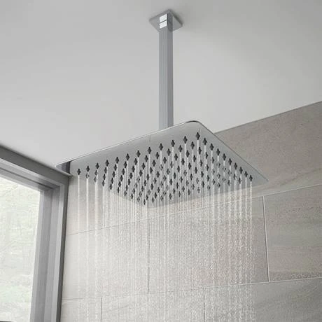 Milan Square Push-Button Ceiling Mounted Shower Pack (with Handset + Rainfall Shower Head) 4 Milan Square Push-Button Ceiling Mounted Shower Pack (with Handset + Rainfall Shower Head) - Image 2