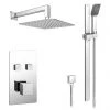 Milan Square Push-Button Shower w. Flat Riser Rail Kit + Rainfall Fixed Head 2 Milan Square Push-Button Shower w. Flat Riser Rail Kit + Rainfall Fixed Head -ShowerLux Shop MIL PB PK5 n p