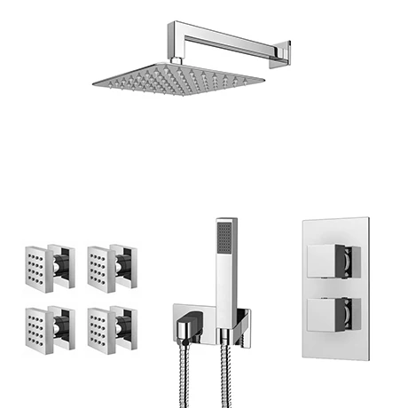 Milan Square Modern Shower System with Handset, 4 Body Jets + 200 x 200mm Shower Head 3 Milan Square Modern Shower System with Handset, 4 Body Jets + 200 x 200mm Shower Head