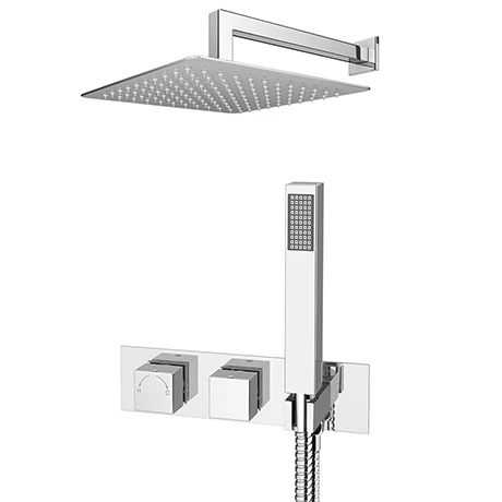 Milan Square Wall Mounted Thermostatic Shower Valve with Handset + 300mm Fixed Shower Head 3 Milan Square Wall Mounted Thermostatic Shower Valve with Handset + 300mm Fixed Shower Head