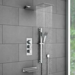 Milan Modern Shower Package (Fixed Head, Riser Rail Kit + Bath Spout)