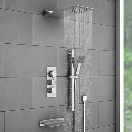 Milan Modern Shower Package (Fixed Head, Riser Rail Kit + Bath Spout) 3 Milan Modern Shower Package (Fixed Head, Riser Rail Kit + Bath Spout)