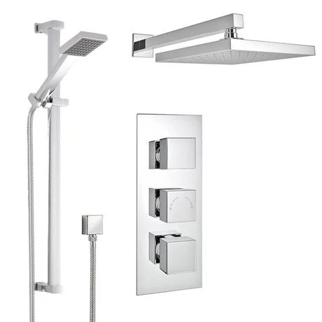 Milan Concealed Shower Valve with Slide Rail Kit + Wall Mounted Fixed Head 3 Milan Concealed Shower Valve with Slide Rail Kit + Wall Mounted Fixed Head - Image 2