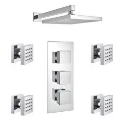 Milan Square Concealed Triple Shower Valve with Fixed Head & 4 Body Jets - Chrome -ShowerLux Shop MSQSVBJ D2 460