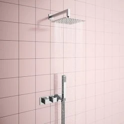 Milan Square Shower System (200mm Fixed Head, Handset + Integrated Parking Bracket)