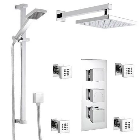 Milan Square Triple Shower Package with Diverter Valve, Head, 4 Body Jets + Slider 6 Milan Square Triple Shower Package with Diverter Valve, Head, 4 Body Jets + Slider - Image 4