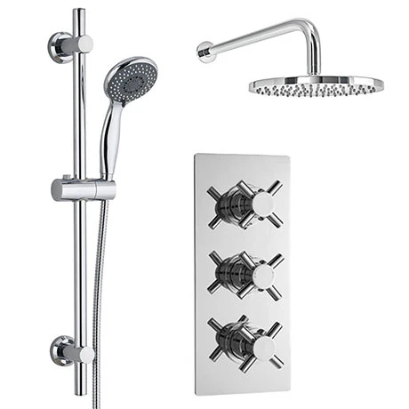 Pablo Triple Thermostatic Valve with Round Shower Head and Slider Rail Kit 3 Pablo Triple Thermostatic Valve with Round Shower Head and Slider Rail Kit