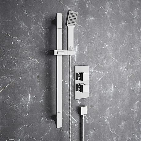 Monza Square Twin Concealed Thermostatic Shower Valve + Slider Rail Kit 3 Monza Square Twin Concealed Thermostatic Shower Valve + Slider Rail Kit
