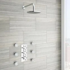 Pablo Concealed Thermostatic Valve with Fixed Shower Head & 6 Body Jets