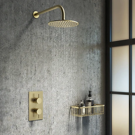 Arezzo Brushed Brass Round Shower Package with Concealed Valve + Head 3 Arezzo Brushed Brass Round Shower Package with Concealed Valve + Head