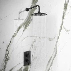 Arezzo Matt Black Round Shower Package with Concealed Valve + Head