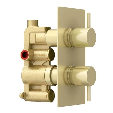 Arezzo Brushed Brass Twin Concealed Shower Valve inc. 300mm Head + 200mm Ceiling Mounted Arm 8 Arezzo Brushed Brass Twin Concealed Shower Valve inc. 300mm Head + 200mm Ceiling Mounted Arm - Image 6