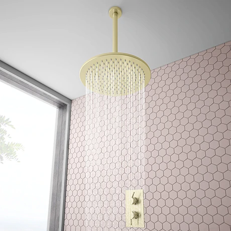 Arezzo Brushed Brass Twin Concealed Shower Valve inc. 300mm Head + Ceiling Mounted Arm 3 Arezzo Brushed Brass Twin Concealed Shower Valve inc. 300mm Head + Ceiling Mounted Arm