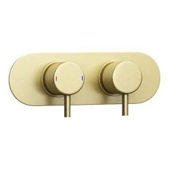 Arezzo Brushed Brass Round Thermostatic Shower Pack with Head + Handset (Oval Backplate) -ShowerLux Shop RD4BBPKR d5 460