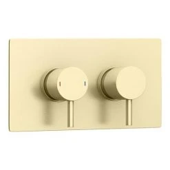 Arezzo Brushed Brass Round Thermostatic Shower Pack with Head + Handset 12 Arezzo Brushed Brass Round Thermostatic Shower Pack with Head + Handset -ShowerLux Shop RD4BBPK nw d2 460