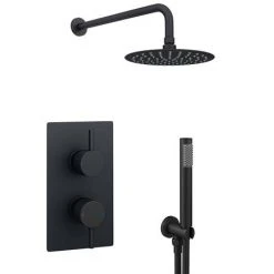Arezzo Matt Black Round Thermostatic Shower Pack with Head + Handset 11 Arezzo Matt Black Round Thermostatic Shower Pack with Head + Handset -ShowerLux Shop RD4BLKPK n d1 460