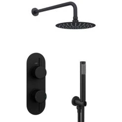 Arezzo Matt Black Round Thermostatic Shower Pack with Head + Handset (Oval Backplate) -ShowerLux Shop RD4MBPKR d4 460