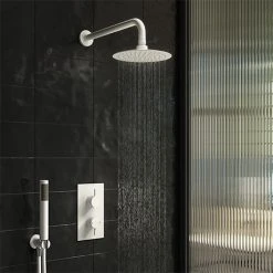 Arezzo Matt White Round Thermostatic Shower Pack with Head + Handset