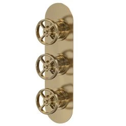 Hudson Reed Revolution Industrial Triple Concealed Thermostatic Shower Valve with Diverter - Brushed Brass - SIWTR803
