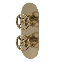 Hudson Reed Revolution Industrial Twin Concealed Thermostatic Shower Valve with Diverter - Brushed Brass - SIWTW802