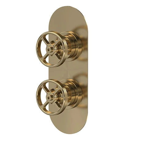 Hudson Reed Revolution Industrial Twin Concealed Thermostatic Shower Valve with Diverter - Brushed Brass - SIWTW802 3 Hudson Reed Revolution Industrial Twin Concealed Thermostatic Shower Valve with Diverter - Brushed Brass - SIWTW802