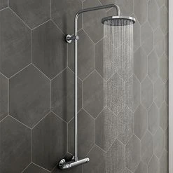 Modern Round Thermostatic Bar Shower Valve & Riser Kit - Chrome