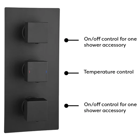 Arezzo Matt Black Square Triple Thermostatic Shower Pack with Head + Handset 6 Arezzo Matt Black Square Triple Thermostatic Shower Pack with Head + Handset - Image 4