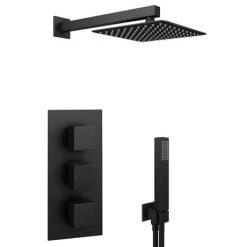 Arezzo Matt Black Square Triple Thermostatic Shower Pack with Head + Handset 12 Arezzo Matt Black Square Triple Thermostatic Shower Pack with Head + Handset -ShowerLux Shop SQ3BLKPK nw d2 460