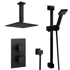 Arezzo Matt Black Square Thermostatic Shower Pack with Head + Slider Rail Kit 10 Arezzo Matt Black Square Thermostatic Shower Pack with Head + Slider Rail Kit -ShowerLux Shop SQ5BLKPK detail1 460