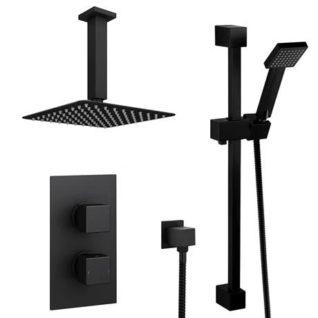 Arezzo Matt Black Square Thermostatic Shower Pack with Head + Slider Rail Kit 5 Arezzo Matt Black Square Thermostatic Shower Pack with Head + Slider Rail Kit - Image 3