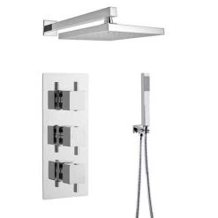 Ultra Series L Triple Thermostatic Valve with Square Shower Head + Handset