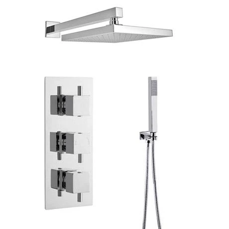 Ultra Series L Triple Thermostatic Valve with Square Shower Head + Handset 3 Ultra Series L Triple Thermostatic Valve with Square Shower Head + Handset