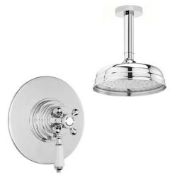 Lancaster Traditional Dual Concealed Thermostatic Shower Valve + Ceiling Mounted 8" Rose