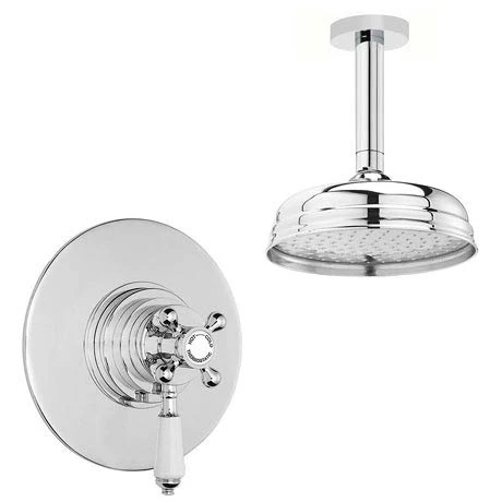 Lancaster Traditional Dual Concealed Thermostatic Shower Valve + Ceiling Mounted 8" Rose 3 Lancaster Traditional Dual Concealed Thermostatic Shower Valve + Ceiling Mounted 8" Rose
