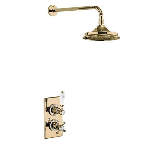Burlington Trent Gold Thermostatic Concealed Single Outlet Shower Valve with 9" Fixed Head 3 Burlington Trent Gold Thermostatic Concealed Single Outlet Shower Valve with 9" Fixed Head