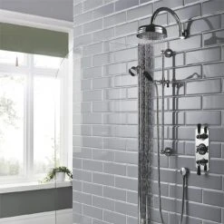 Hudson Reed Topaz Black Triple Concealed Shower with Slide Rail Kit & Fixed Head