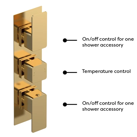 Venice Cubo Triple Thermostatic Shower Valve - Brushed Brass 4 Venice Cubo Triple Thermostatic Shower Valve - Brushed Brass - Image 2