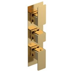 Venice Cubo Triple Thermostatic Shower Valve - Brushed Brass