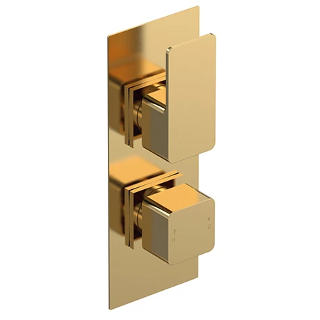 Venice Cubo Twin Thermostatic Shower Valve - Brushed Brass 3 Venice Cubo Twin Thermostatic Shower Valve - Brushed Brass