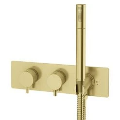 Arezzo Brushed Brass Round Wall Mounted Thermostatic Shower Valve with Handset 8 Arezzo Brushed Brass Round Wall Mounted Thermostatic Shower Valve with Handset -ShowerLux Shop ZSVHBB n d3 460
